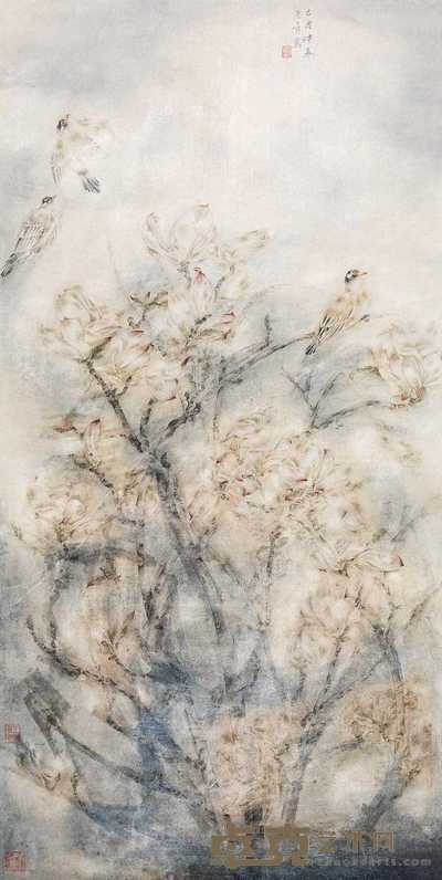 徐冬青 2005年作 花鸟 镜心 129×64cm
